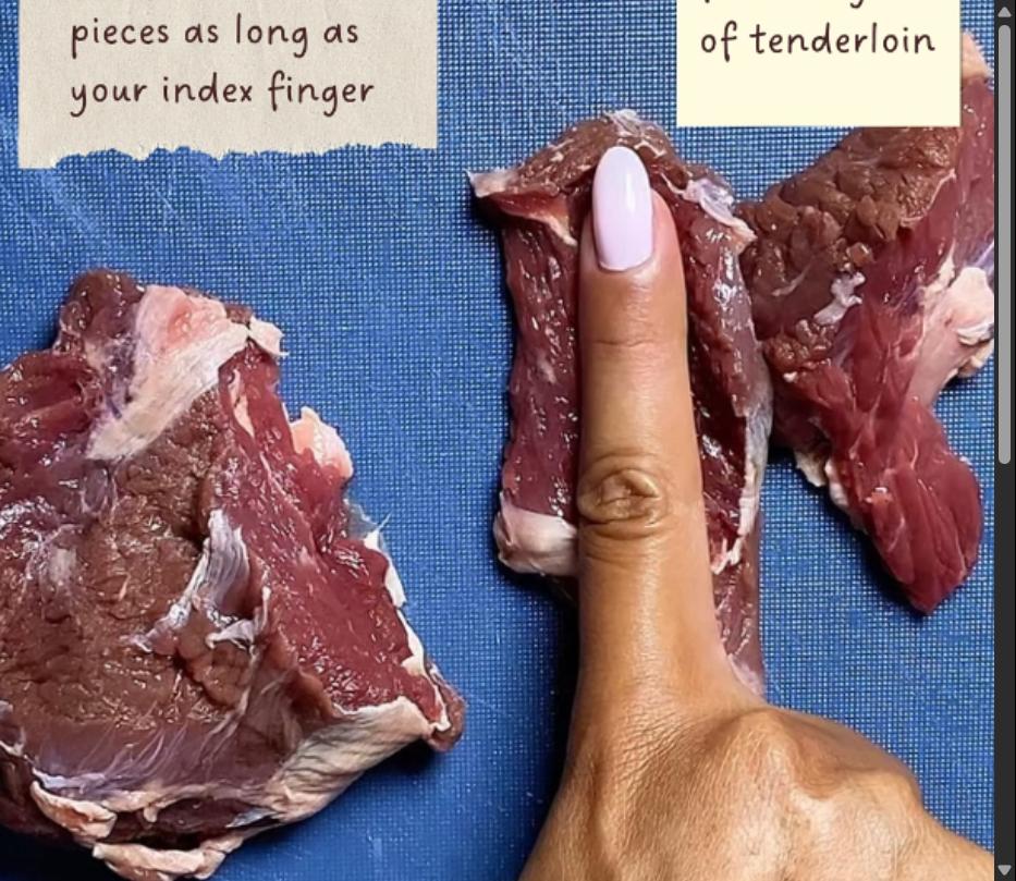 Step 1.1: Cut the beef across the grain into pieces about as long as your index finger