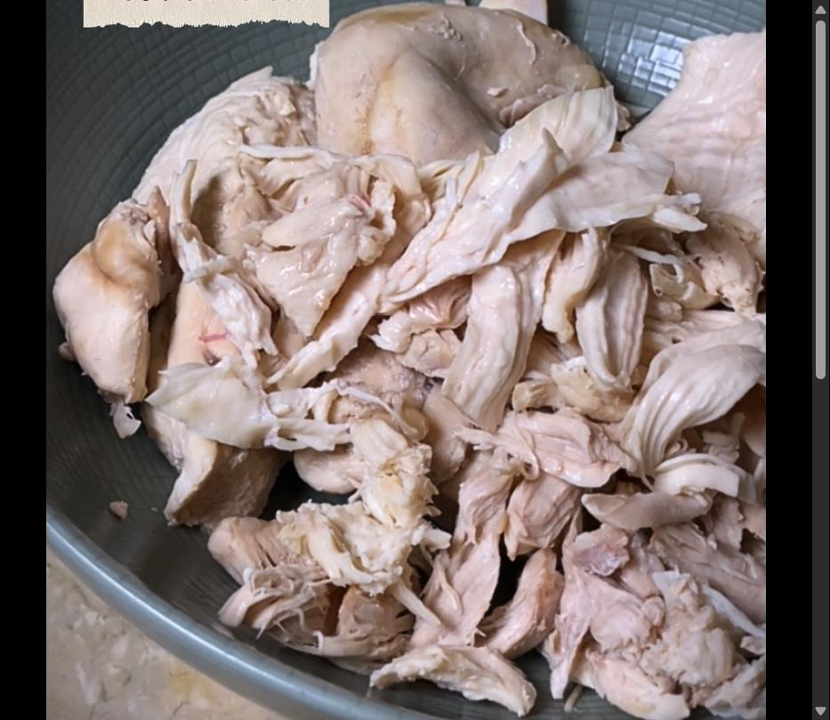 Step 1.1: Drain the chicken and shred it into fine pieces