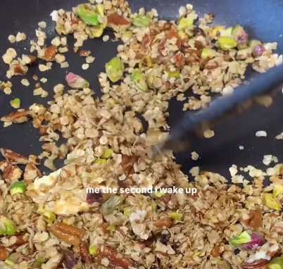 Step 3.1: Toast oats, pistachios, and nuts in a pan with olive oil, honey, and butter until golden