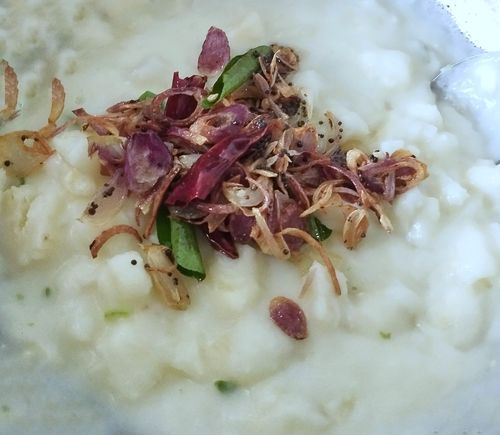 Step 1.1: Turn off the flame and add the tempering to the cooked tapioca mixture